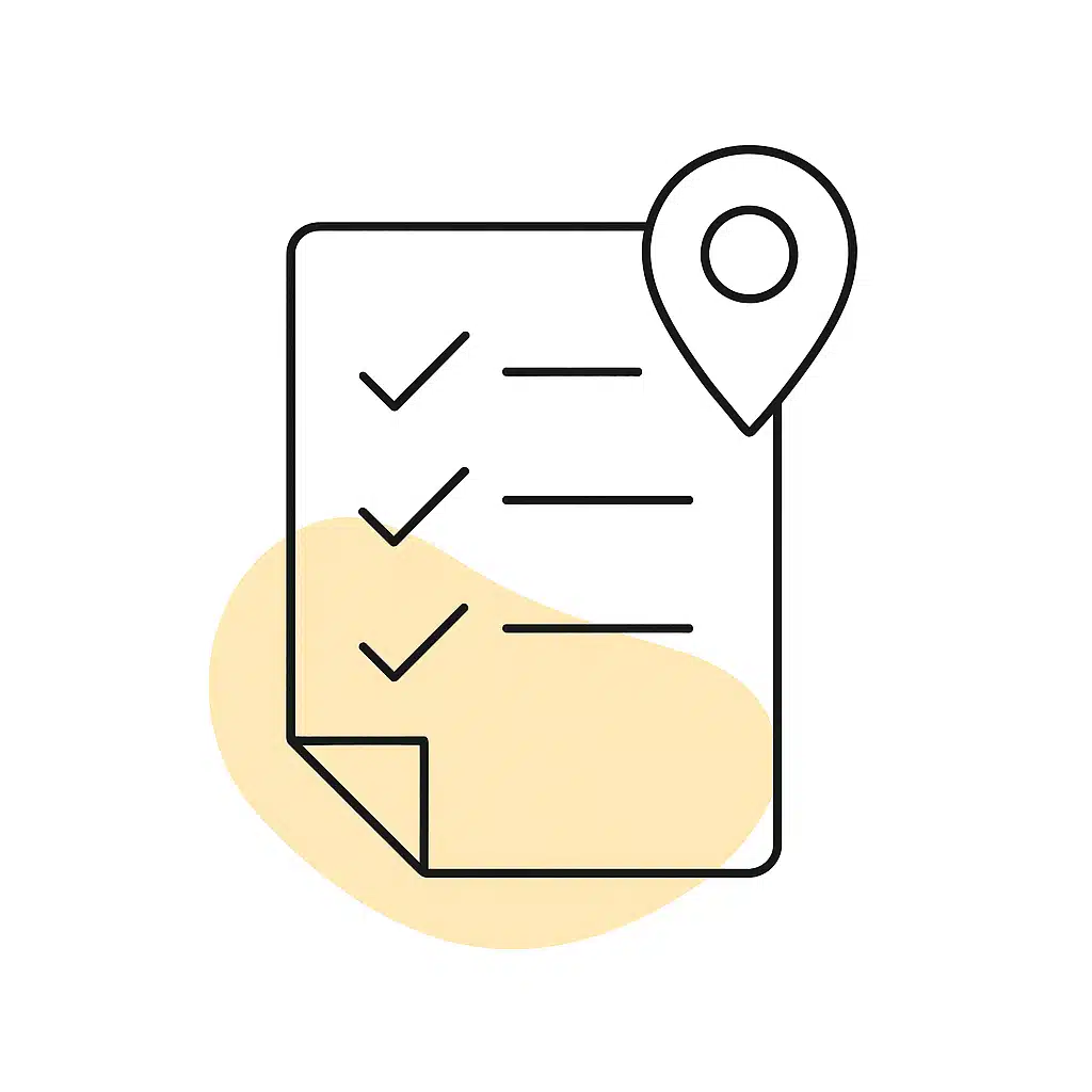 Icono de checklist con ubicación para itinerarios de viaje a Brasil.