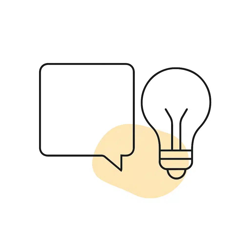 Icono de bombilla e idea junto a bocadillo de diálogo representando asesoramiento.