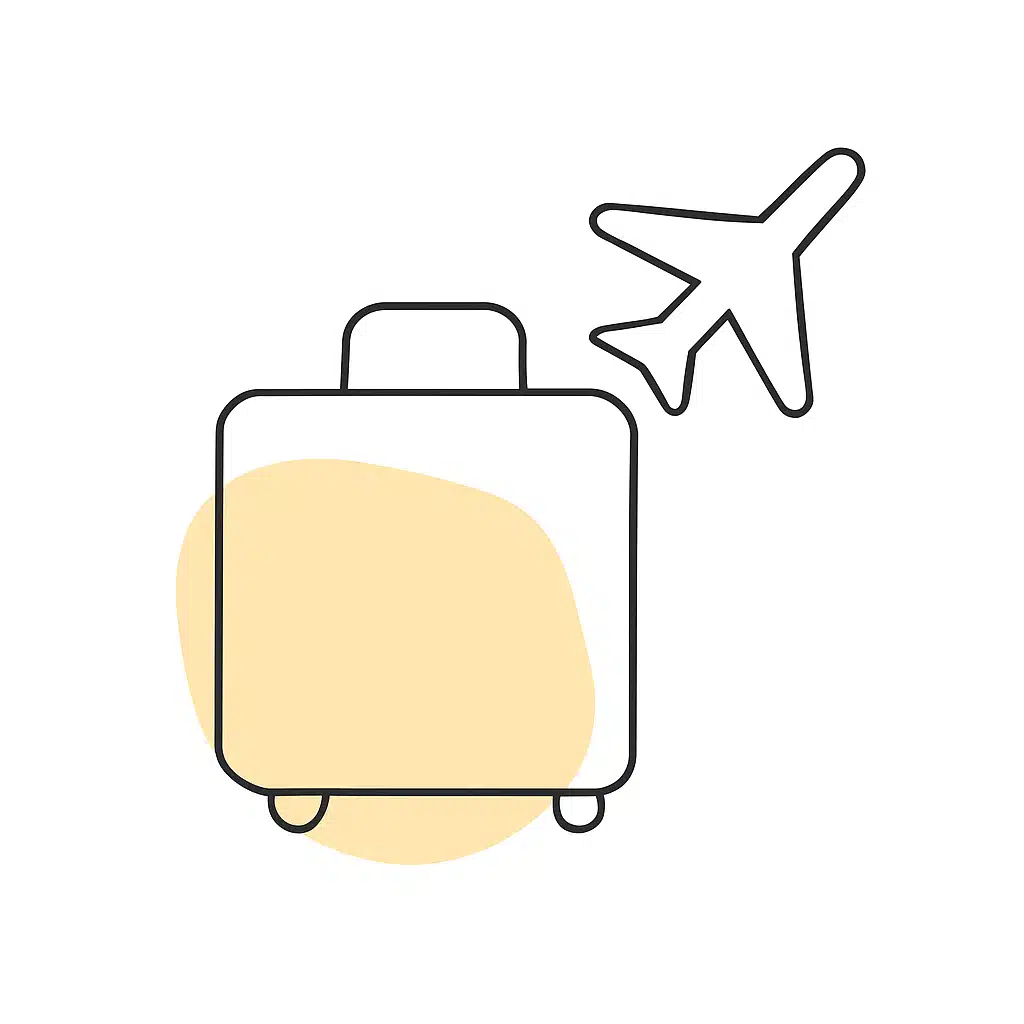 Icono de maleta con avión representando viajes internacionales a Brasil.